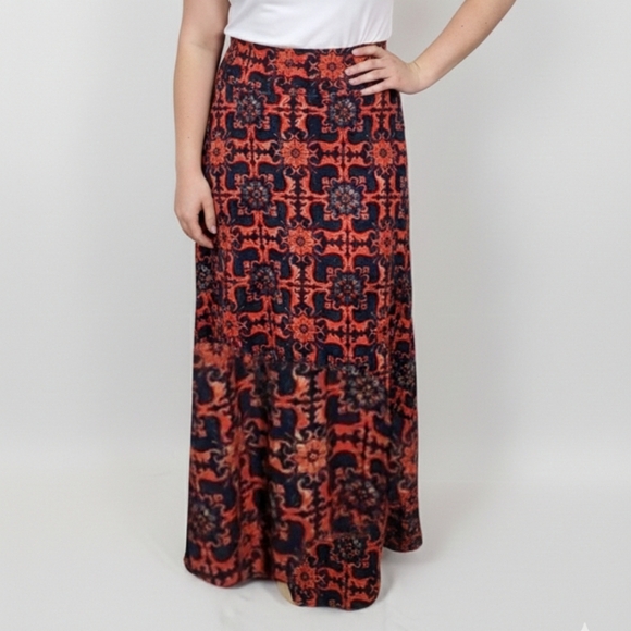 LuLaRoe Dresses & Skirts - LulaRoe Women's Navy/Red High Waisted Floral Maxi Pleated Skirt Size XL EUC